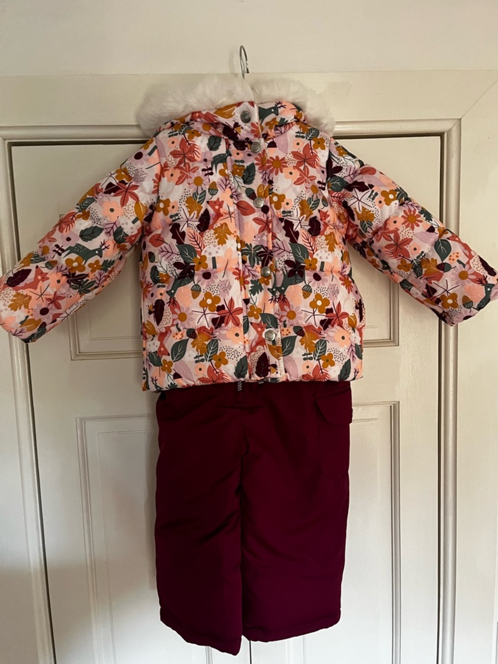 Carter's Floral Pink Puff Jacket with Burgundy Snow Pants